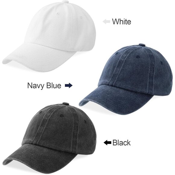 Men's Blue Gray White 3 Pack Plain Cotton Retro Adjustable Baseball Hat Cap - Picture 6 of 7